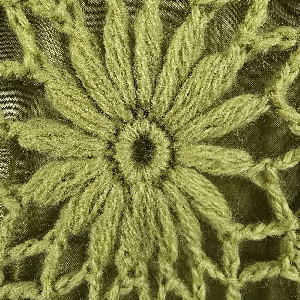 Vintage Suede Wool Crochet Mock Neck Sweater Floral Embroidered - Picture 4 of 12